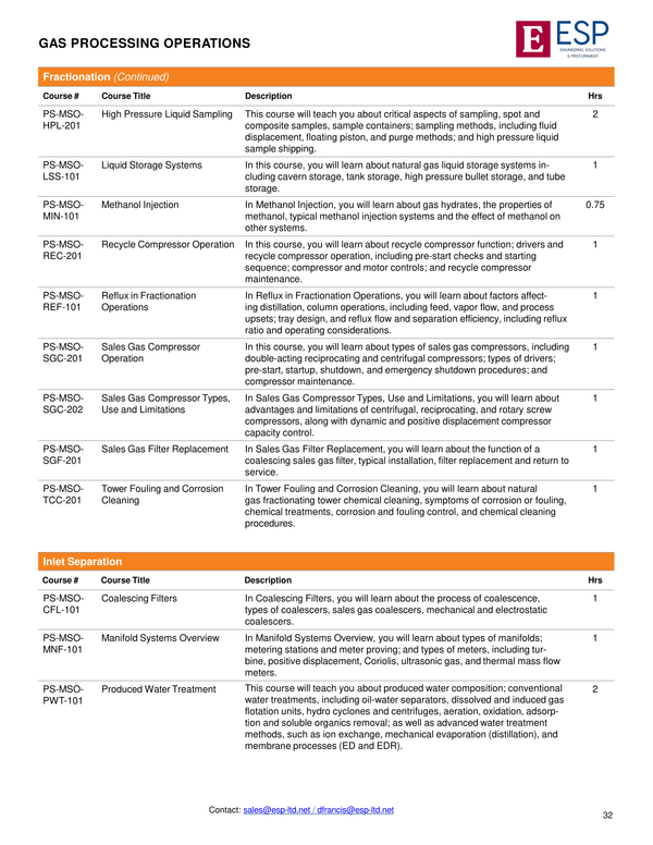 GAS PROCESSING OPERATIONS TRAINING